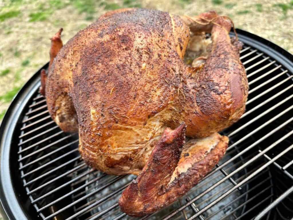Smoked turkey on a grill